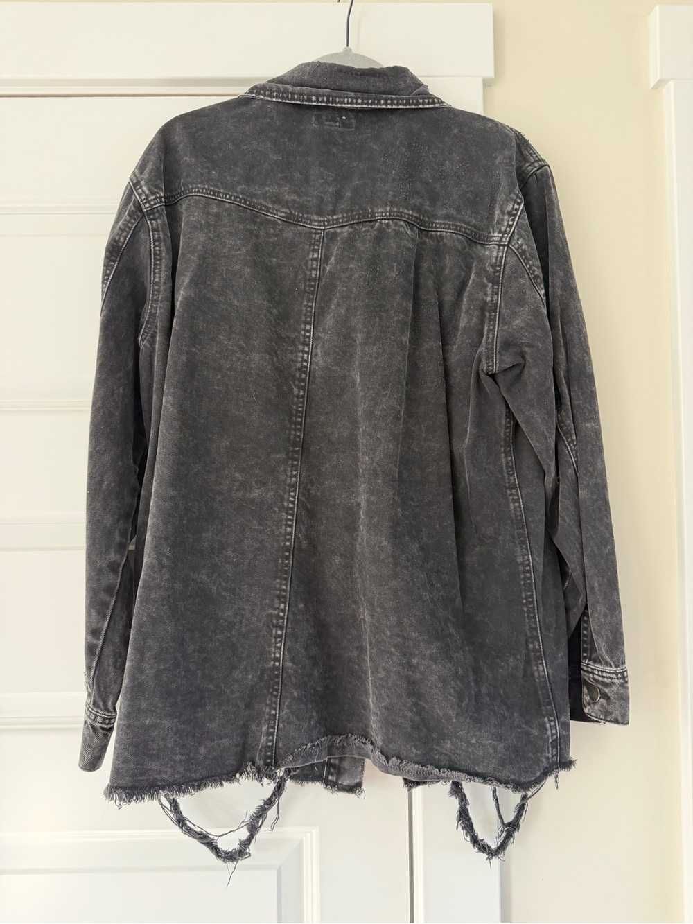 easel Washed Black Distressed Oversized Denim Jacket - Picture 2 of 4
